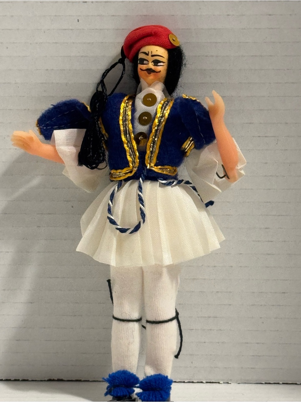 Vintage Greek Tsolias Doll Soldier Attire Evzones Folk Art Collectible 7.5”